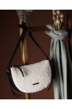 White boucle crossbody bag combined with black